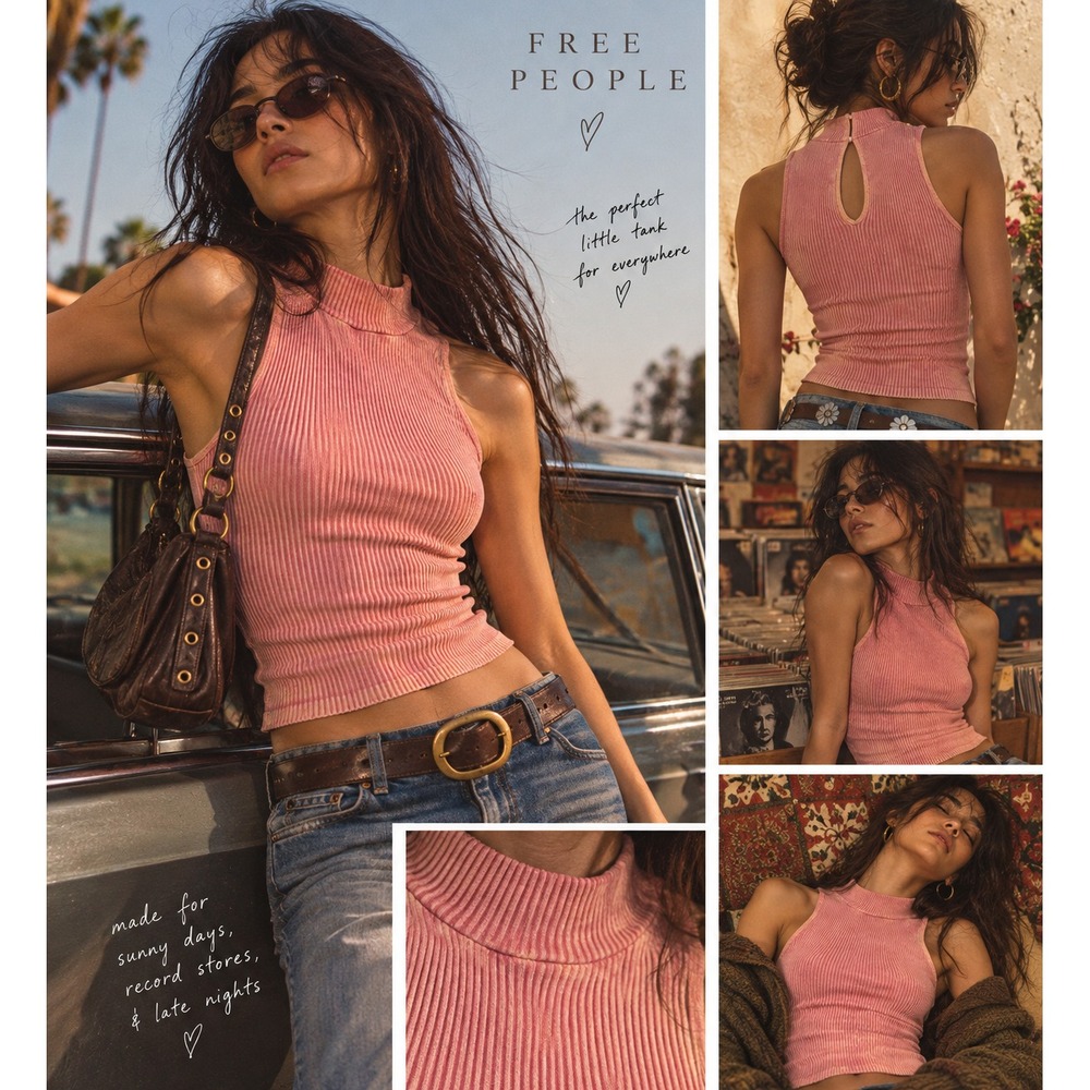 Free People Intimately Line Women's Pink Ribbed Knit Stretch Keyhole Tank Top XS
